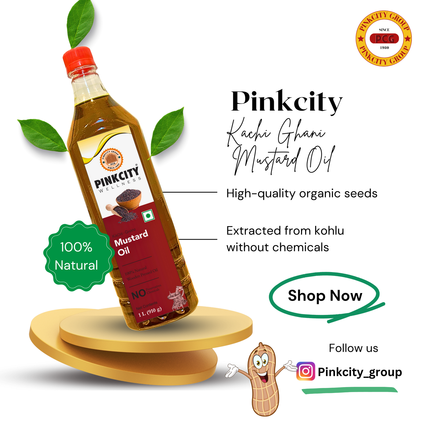 Pinkcity Wellness Wooden Cold Pressed Mustard oil | 15 Litre | 1 Litre x 15