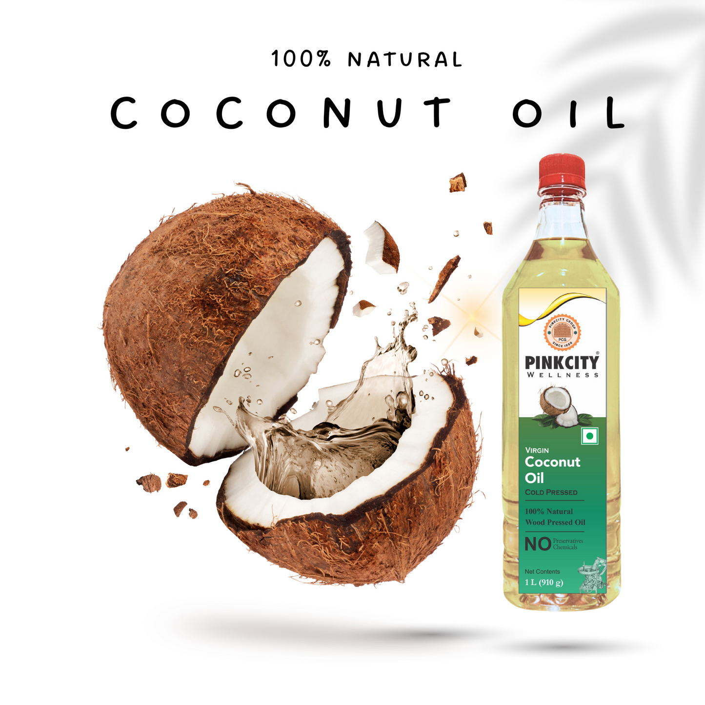 Pinkcity Wellness Cold Pressed Coconut Oil | 100 % Pure | 1 Ltr Bottle