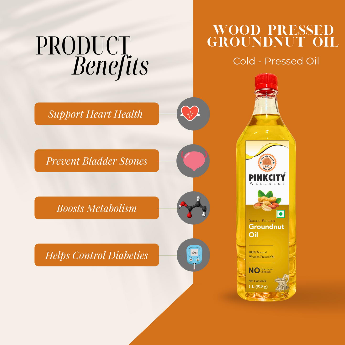 Pinkcity Wellness Wooden Cold Pressed Groundnut Oil 2 Litre | Peanut Oil