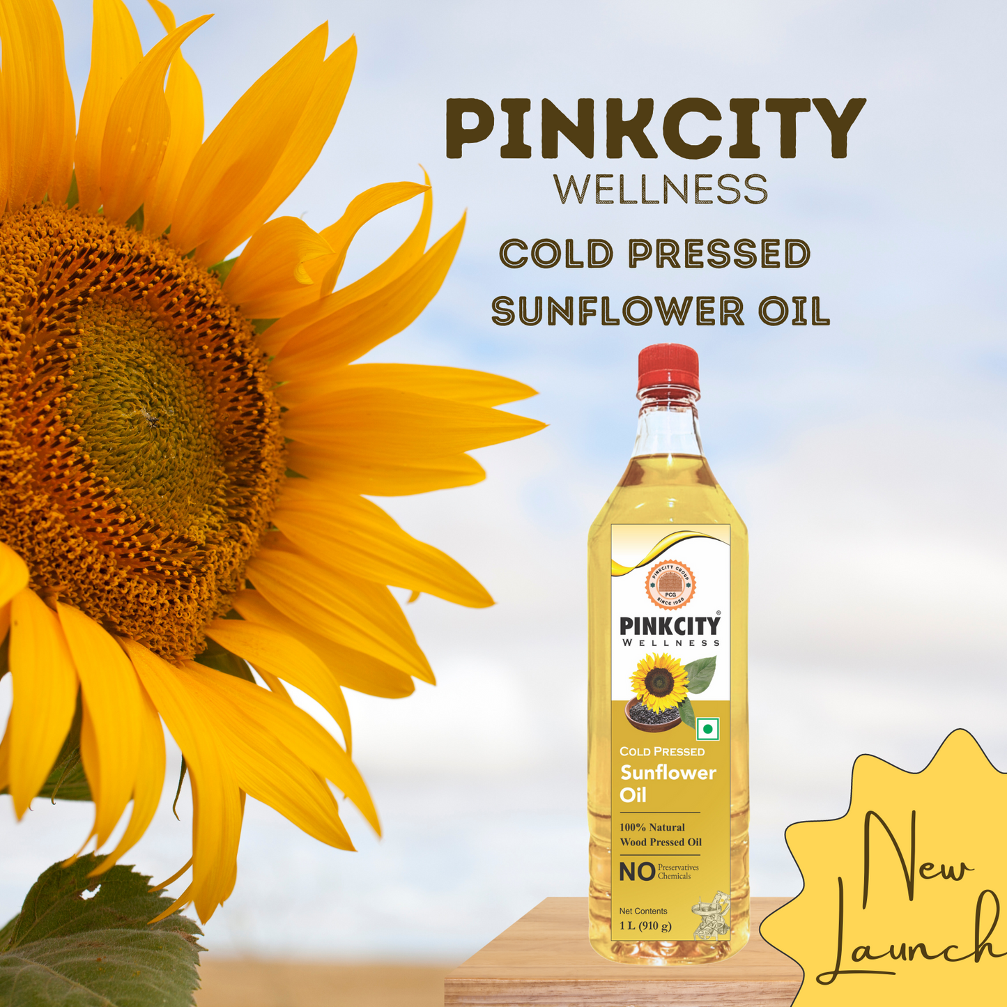 Pinkcity Wellness Cold Pressed Sunflower Oil 1 Litre Bottle