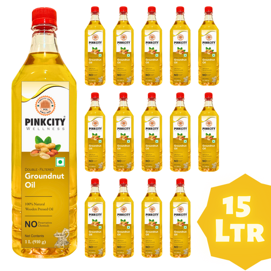 Pinkcity Wellness Wooden Cold Pressed Groundnut Oil | 15 Litre | 1 Litre x 15 | Peanut Oil