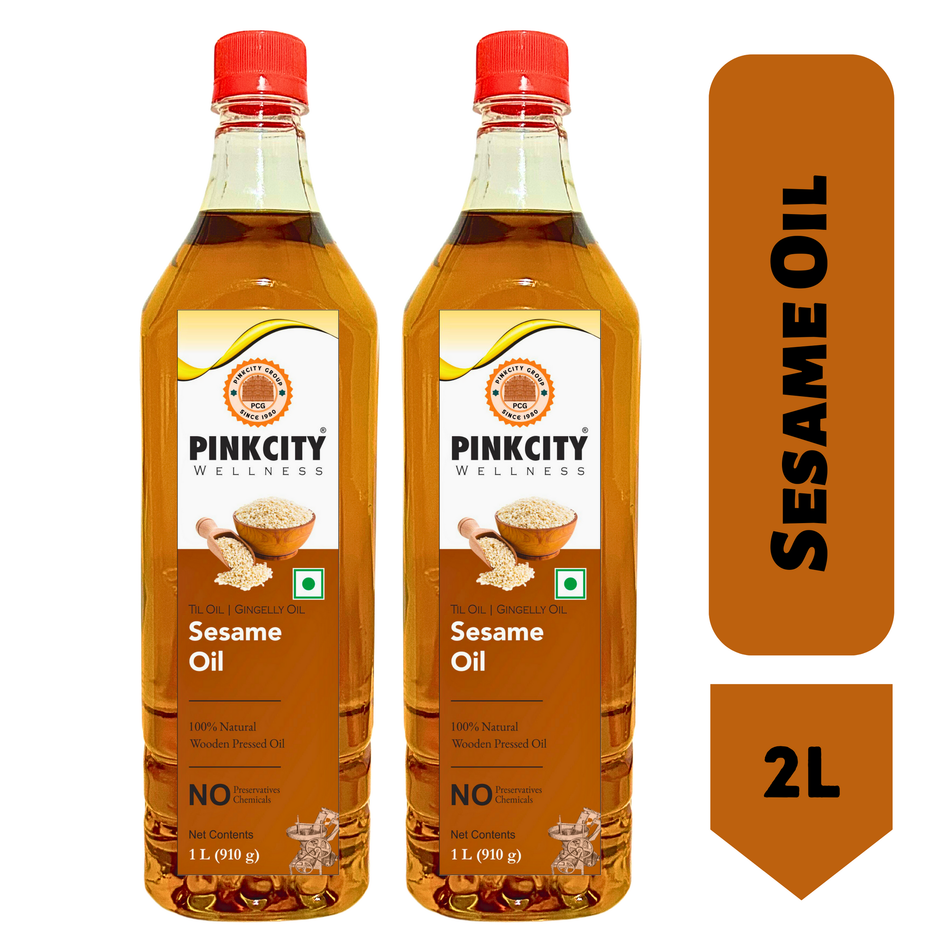 Pinkcity Wellness Wooden Cold Pressed Sesame Oil 2 Litre | Gingelly Oil | Til Oil
