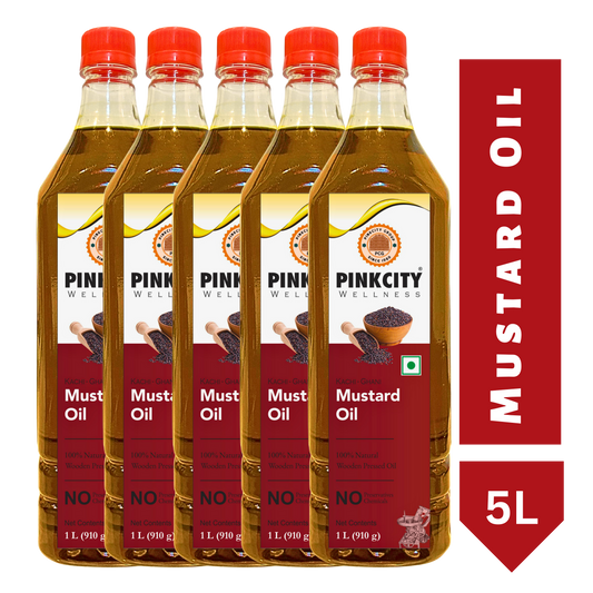 Pinkcity Wellness Wooden Cold Pressed Mustard oil | 5 Litre | 1 Litre x 5