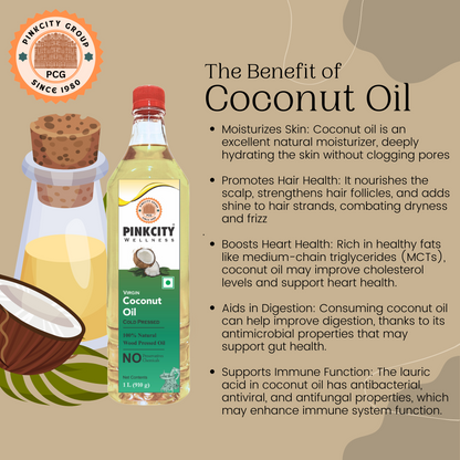 Pinkcity Wellness Coconut Oil 5 Litre | 1 Litre x 5 Bottles| 100 % Pure