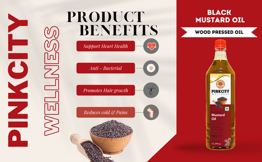 Pinkcity Wellness Wooden Cold Pressed Mustard oil | 5 Litre | 1 Litre x 5